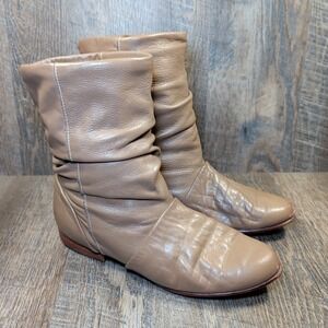 Vintage Dexter Women Genuine Leather Beige Ankle Slouch Boots Size 8.5 M Y2K
